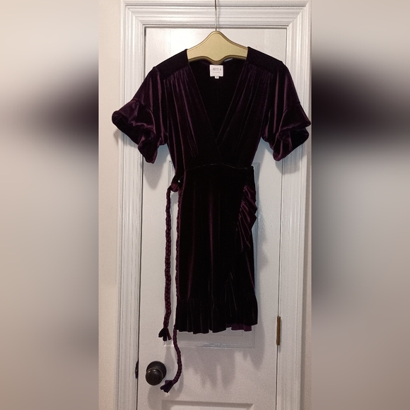 Misa Los Angeles Dresses & Skirts - MISA Purple Velvet Ruffle Wrap Dress Size Medium